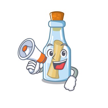 Karikatür ile izole şişe megafon mesajı ile