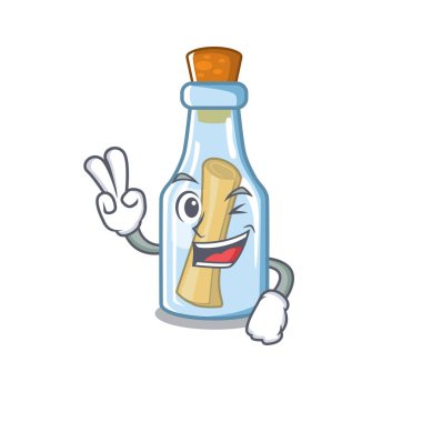 Karikatür şişede iki parmak mesaj