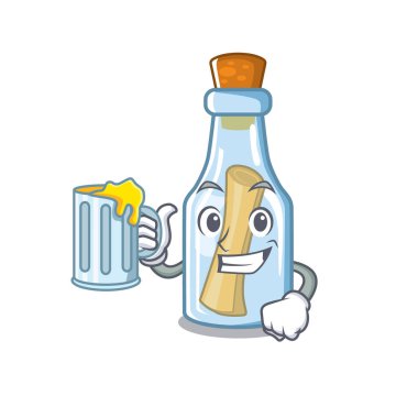 Bir karakter üzerinde şişe de meyve suyu mesajı ile