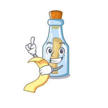 Bir karakter üzerinde şişede menü mesajı ile