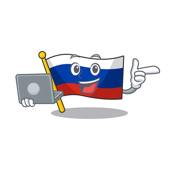 Con la bandera de la mascota rusa portátil en forma de personaje — Vector de stock