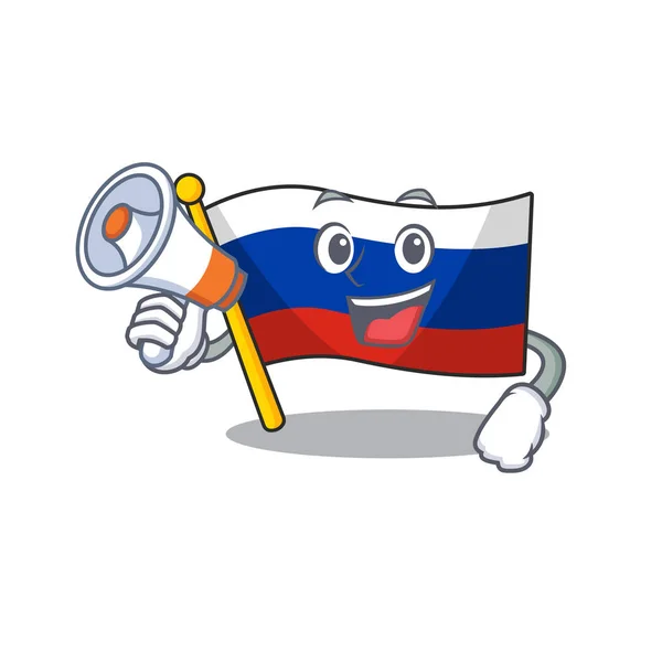 Avec drapeau mascotte mégaphone russe en forme de caractère — Image vectorielle