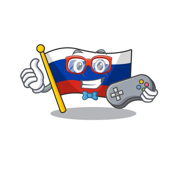 Gamer maskot ryska flaggan hissade på Pole — Stock vektor