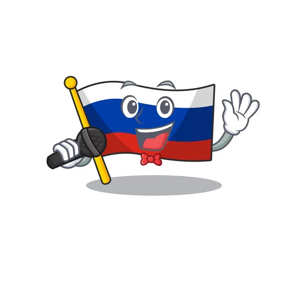 Mascotte chantante drapeau russe hissé sur le poteau — Image vectorielle