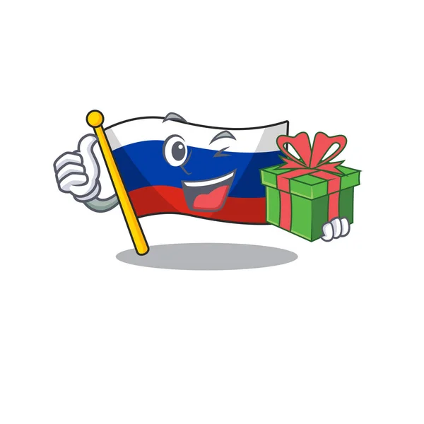 Avec cadeau mascotte drapeau russe hissé sur le poteau — Image vectorielle