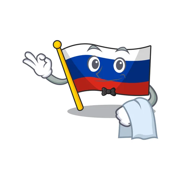 Ober mascotte Russische vlag gehesen op pole — Stockvector