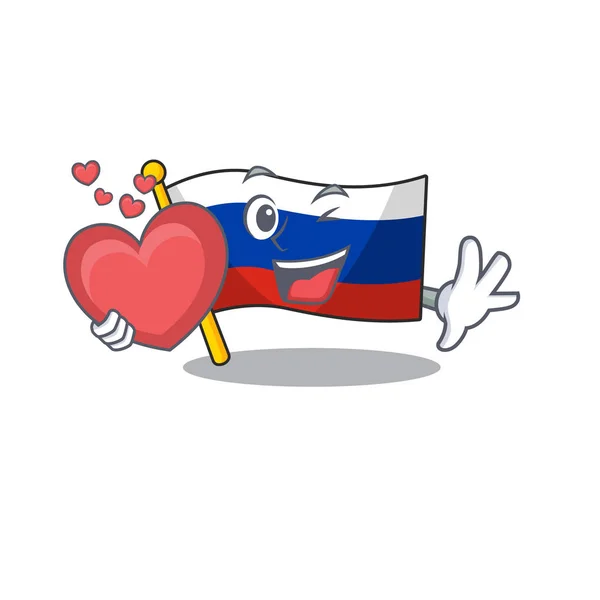 Com mascote de coração bandeira russa içada no pólo —  Vetores de Stock