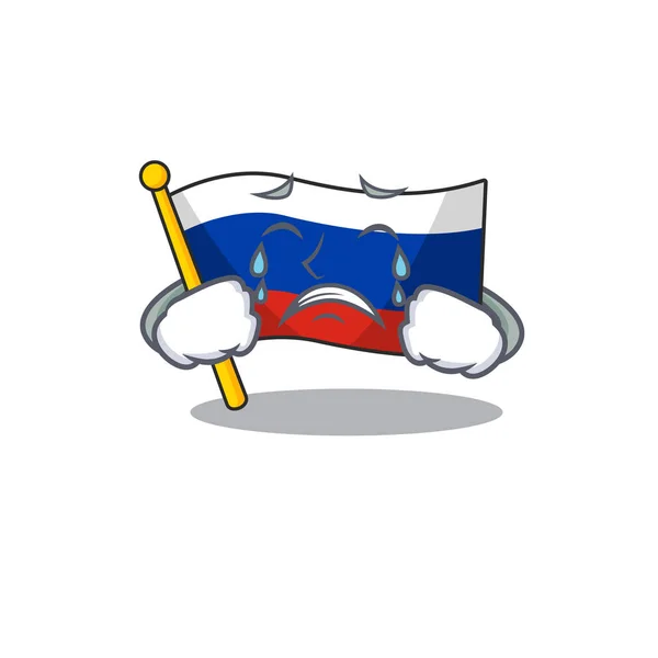 Mascotte pleure drapeau russe hissé sur le poteau — Image vectorielle