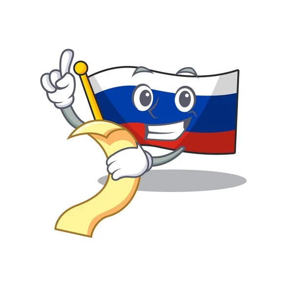 Con la mascota del menú bandera rusa izada en poste — Vector de stock