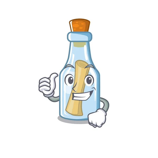 Polegares para cima mensagem em garrafa no desenho animado — Vetor de Stock