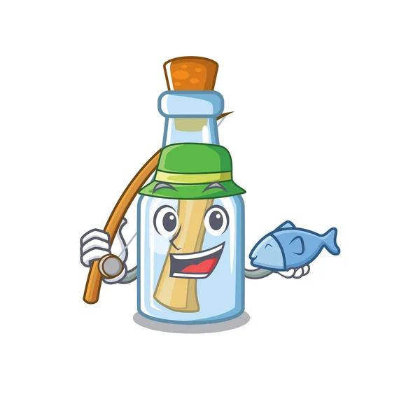 Mensaje de pesca en botella sobre un personaje — Archivo Imágenes Vectoriales