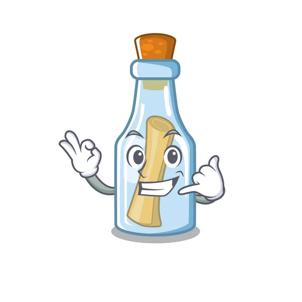 Call me message in bottle with shape mascot — Stock Vector