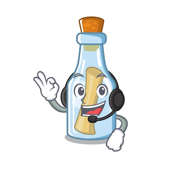 Com mensagem de fone de ouvido em garrafa com mascote de forma — Vetor de Stock