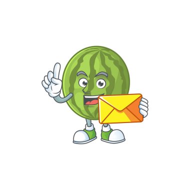 Meyve tazelik ile zarf karpuz karikatür maskot ile