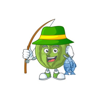 Maskot ile Balıkçılık karpuz meyve taze karikatür