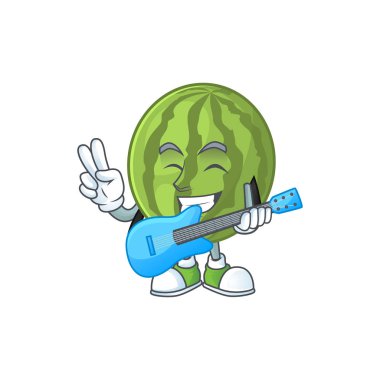 Maskot ile gitar karpuz meyve taze karikatür ile