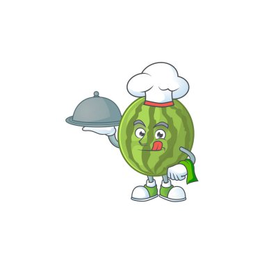 Maskot ile gıda karpuz meyve taze karikatür ile Şef