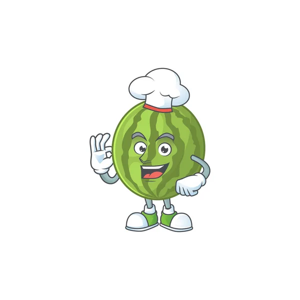 Chef melancia banda desenhada mascote com frescura de frutas — Vetor de Stock