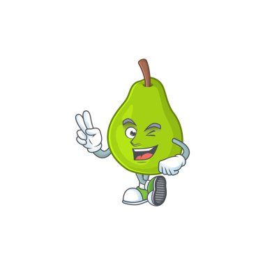 Maskot ile iki parmak guava taze şekil karikatür