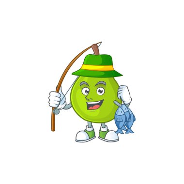 Balıkçılık guava meyve olgun maskot karikatür tarzı.