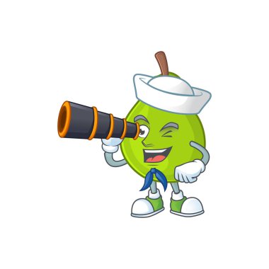 Binoküler guava meyve olgun maskot karikatür tarzı ile Denizci.