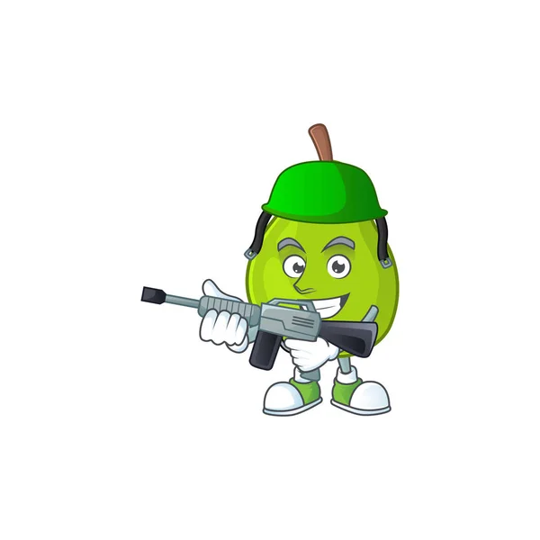 Ejército de dibujos animados mascota guayaba sobre fondo blanco — Vector de stock