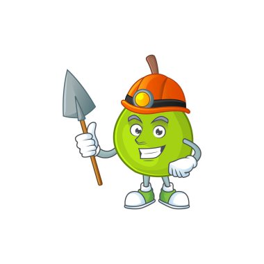 Madenci guava meyve olgun maskot karikatür tarzı.