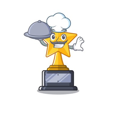 Karikatür izole gıda yıldızı kupa ile Şef