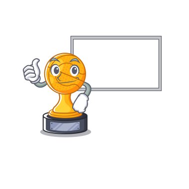 Maskot izole kurulu basketbol kupa ile Thumbs up