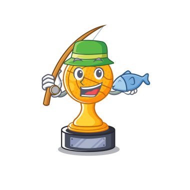 Çizgi film şeklinde balıkçılık basketbol kupa karakteri