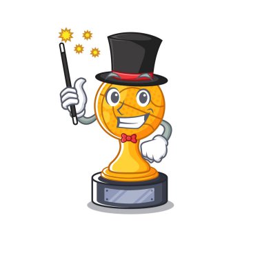 Ahşap masa karakteri üzerinde Magician basketbol kupası