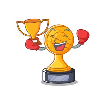 Ahşap masa karakteri üzerinde Boks kazanan basketbol kupası