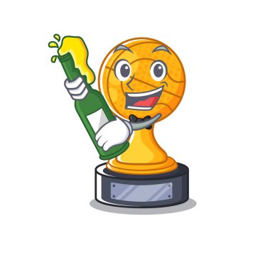 Ahşap masa karakteri üzerinde bira basketbol kupası ile