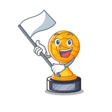 Ahşap masa karakteri üzerinde bayrak basketbol kupası ile