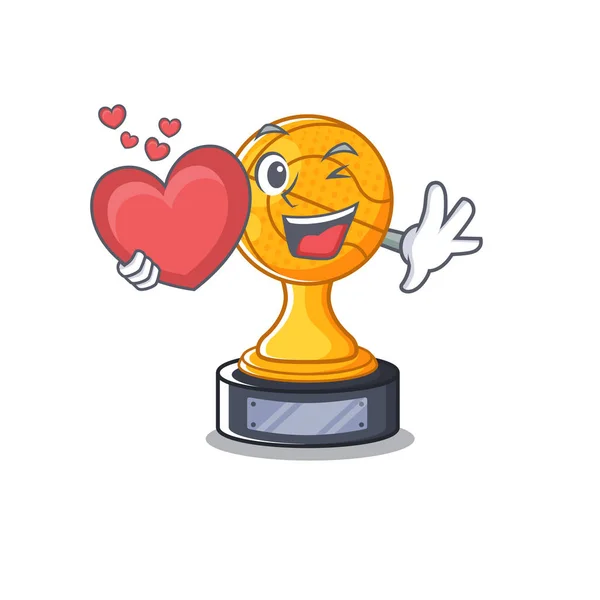Con corazón personaje trofeo de baloncesto en forma de dibujos animados — Vector de stock