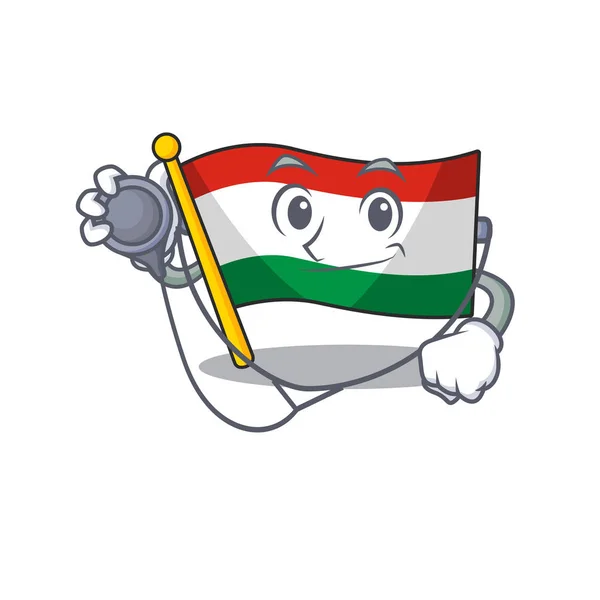 Doctor flag hungary mascot shaped on cartoon — Stock Vector