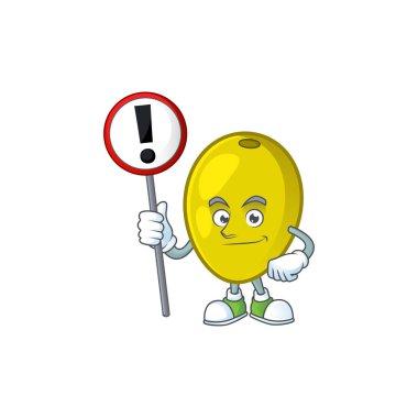 Madde bitkisel için işareti zeytin karikatür maskotu ile