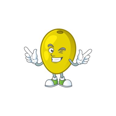 Beyaz arka planda göz kırpıyorum zeytin çizgi film karakteri