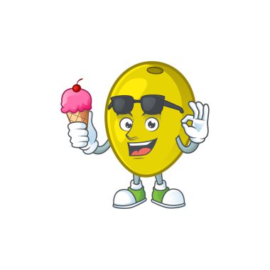 Beyaz arka planda dondurma zeytin çizgi film karakteri ile