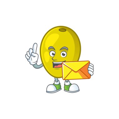 Beyaz arka planda zarf zeytin çizgi film karakteri ile