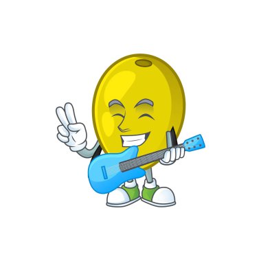 Bitkisel için gitar zeytinyağı karikatür maskotu ile