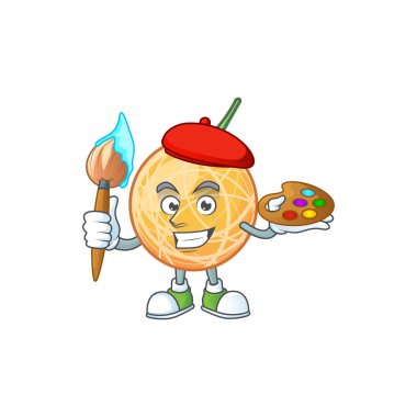 Maskot lu ressam tatlısı kavun meyvekarikatürü