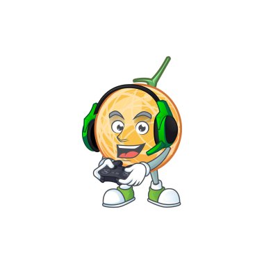 Maskot ile oyun tatlı kavun meyve karikatür