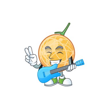 Çizgi film karakteri gitar sağlıklı kavun meyve ile