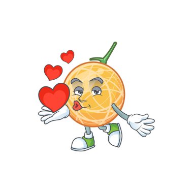 Çizgi film karakteri kalp sağlıklı kavun meyve ile