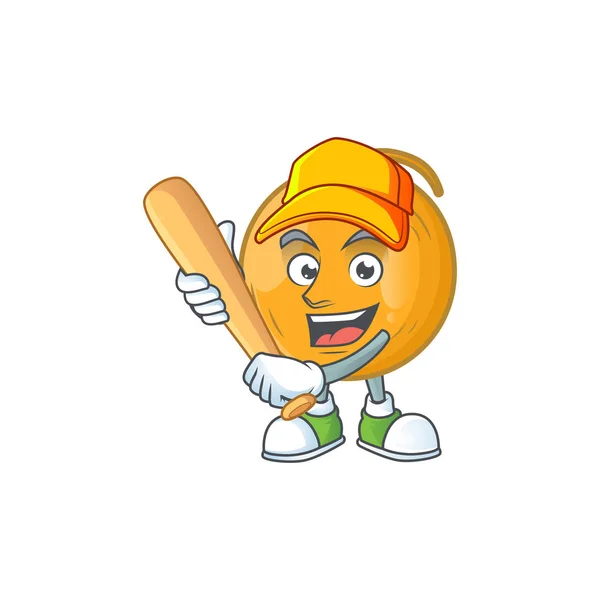 Jouer au baseball casaba melon personnage de dessin animé avec mascotte — Image vectorielle