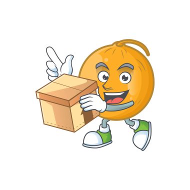 Kutu tatlı casaba kavun meyve çizgi film karakteri ile.