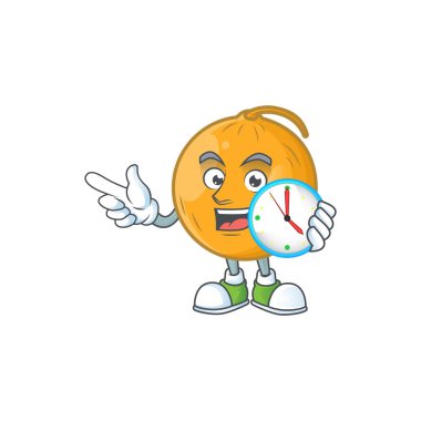 Saat tatlı casaba kavun meyve çizgi film karakteri ile.