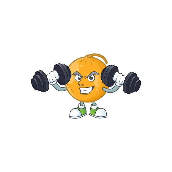 Fitness casaba Security meloen cartoon karakter met mascotte — Stockvector