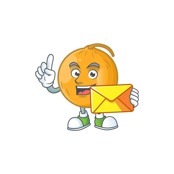 Mit Umschlag süße Casaba Melone Frucht Cartoon-Figur. — Stockvektor